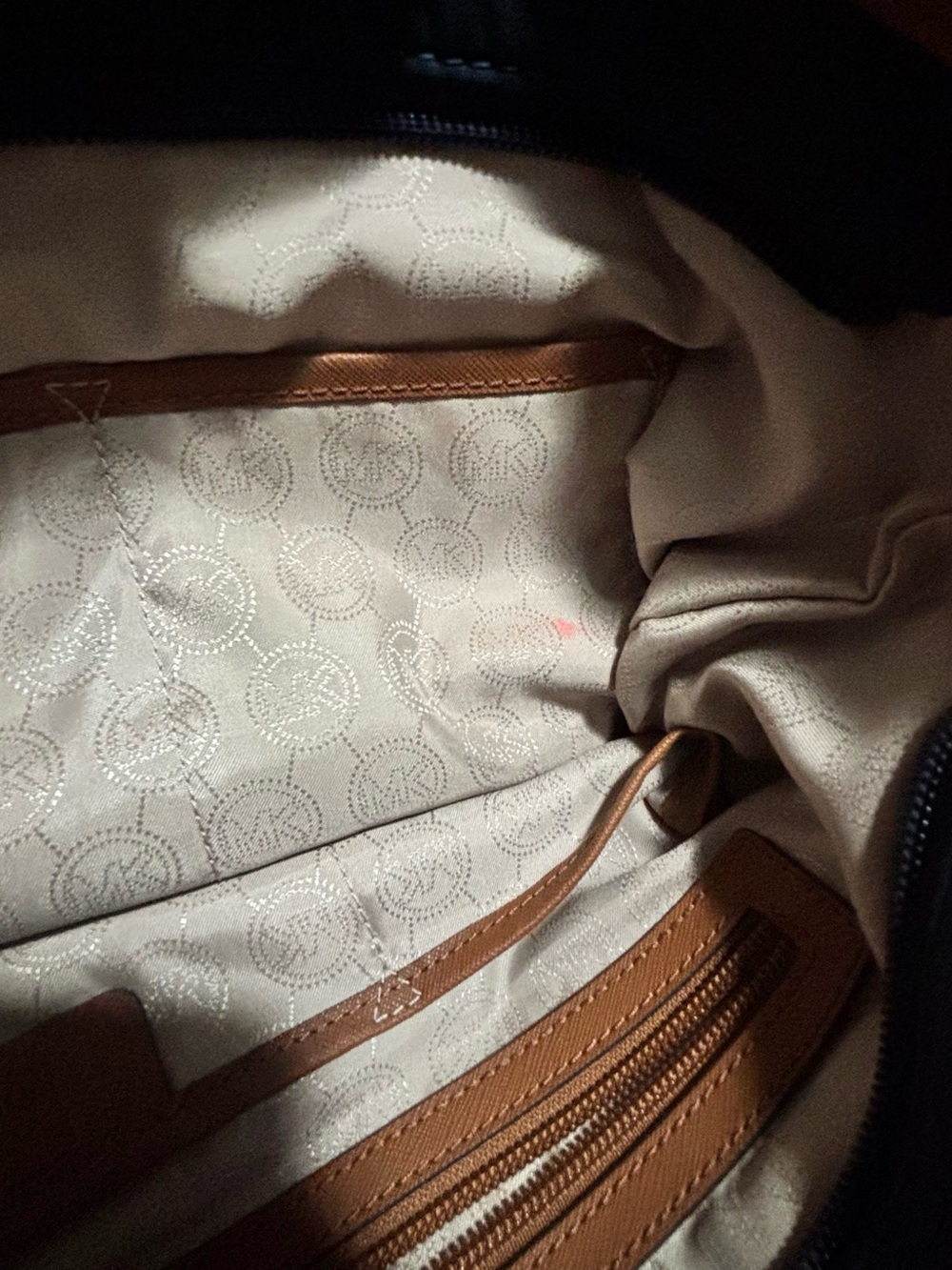 Michael Kors Navy Blue Tote with Brown Trim and Gold Hardware - Picture 9 of 9